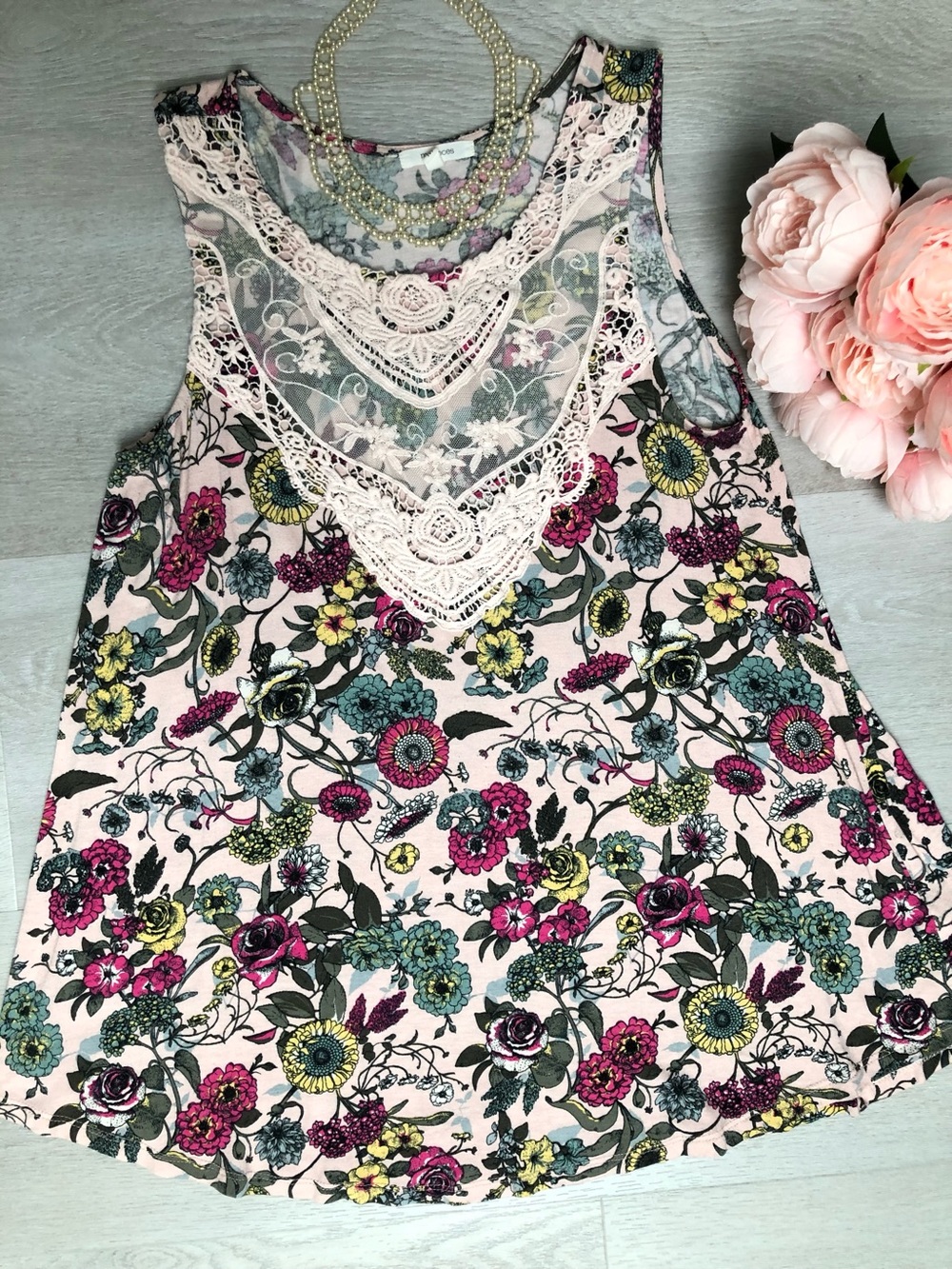 Maurices Floral Crochet Lace Cottagecore Sleeveless Tank Top Size Medium